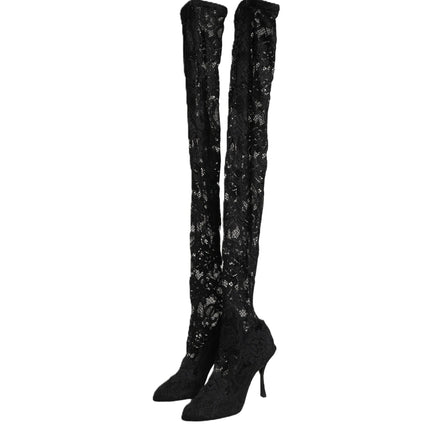 Dolce & Gabbana Black Taormina Lace Socks Boots Pumps Shoes