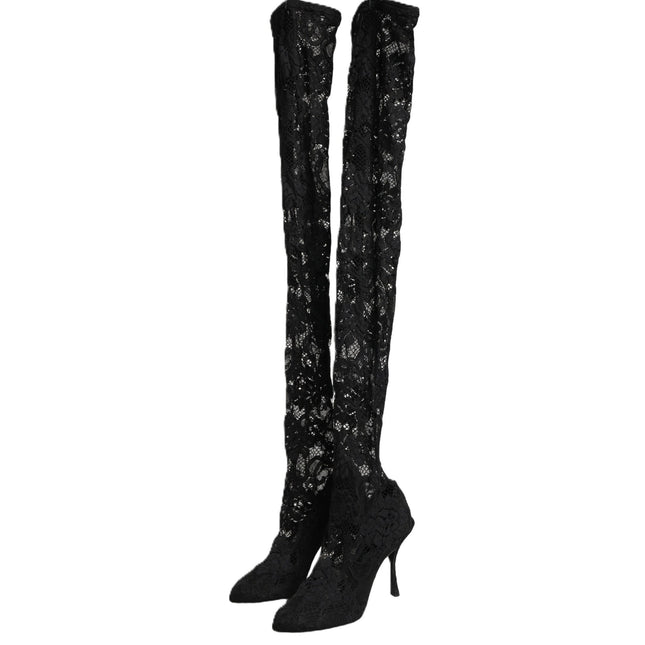 Dolce & Gabbana Black Taormina Lace Socks Boots Pumps Shoes