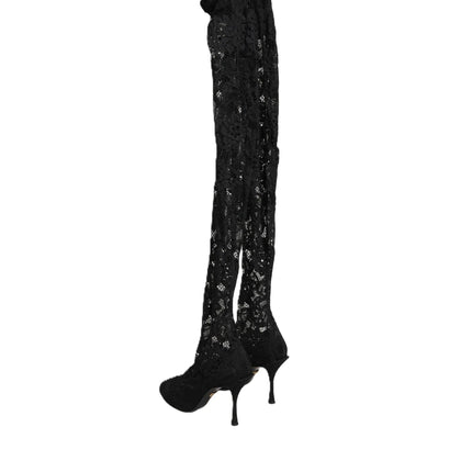 Dolce & Gabbana Black Taormina Lace Socks Boots Pumps Shoes