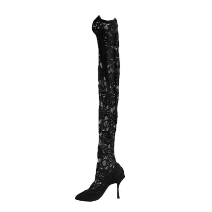 Dolce & Gabbana Black Taormina Lace Socks Boots Pumps Shoes