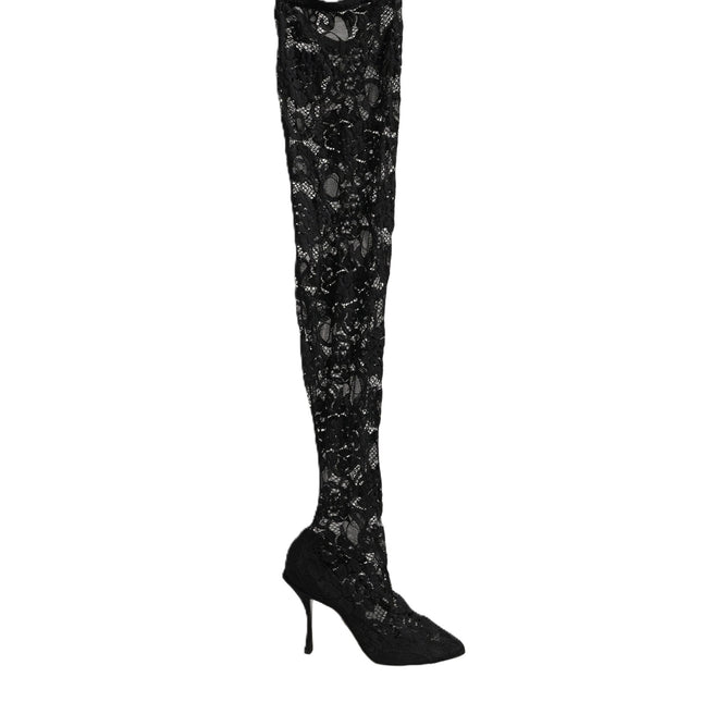 Dolce & Gabbana Black Taormina Lace Socks Boots Pumps Shoes