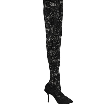 Dolce & Gabbana Black Taormina Lace Socks Boots Pumps Shoes