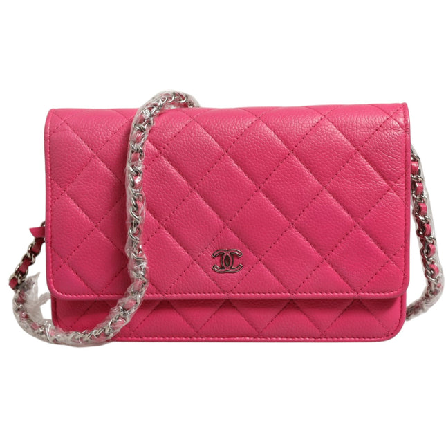 Chanel Pink Quilted Lambskin Wallet On Chain WOC Silver