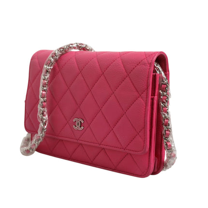 Chanel Pink Quilted Lambskin Wallet On Chain WOC Silver