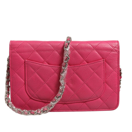 Chanel Pink Quilted Lambskin Wallet On Chain WOC Silver
