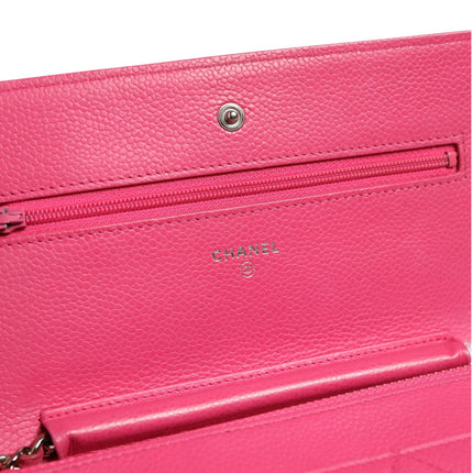 Chanel Pink Quilted Lambskin Wallet On Chain WOC Silver