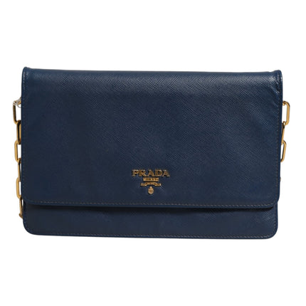 Prada Blue Saffiano Leather Wallet on Chain Clutch Bag