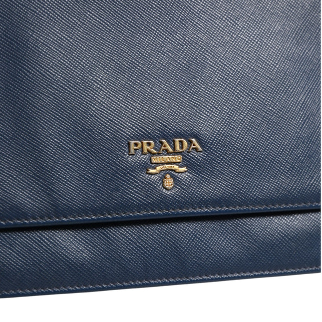Prada Blue Saffiano Leather Wallet on Chain Clutch Bag
