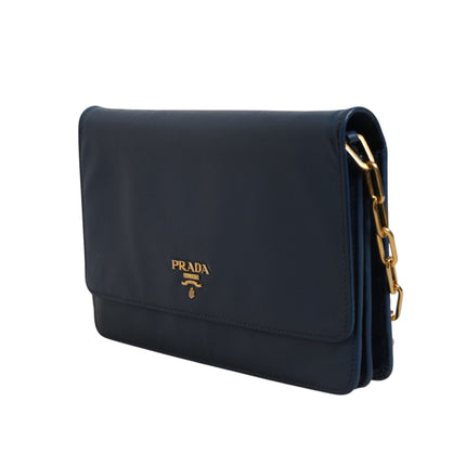 Prada Blue Saffiano Leather Wallet on Chain Clutch Bag