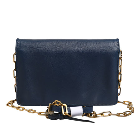 Prada Blue Saffiano Leather Wallet on Chain Clutch Bag