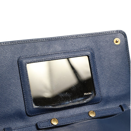 Prada Blue Saffiano Leather Wallet on Chain Clutch Bag