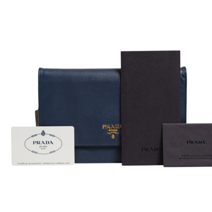 Prada Blue Saffiano Leather Wallet on Chain Clutch Bag