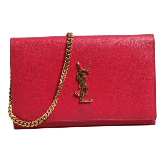 Saint Laurent Red Leather Monogram Wallet on Chain