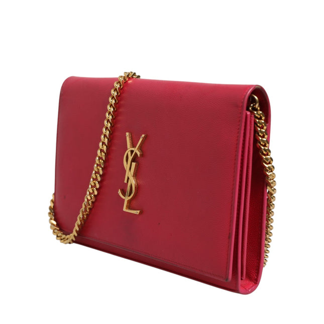 Saint Laurent Red Leather Monogram Wallet on Chain