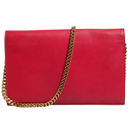Saint Laurent Red Leather Monogram Wallet on Chain