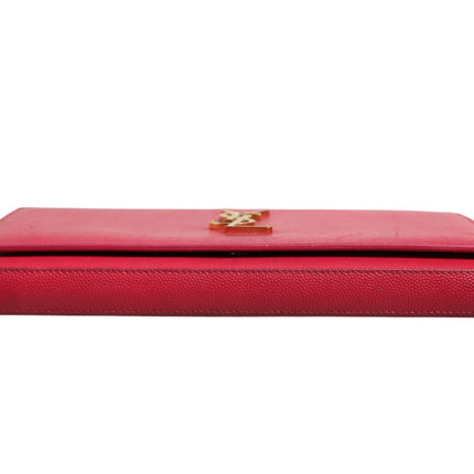 Saint Laurent Red Leather Monogram Wallet on Chain