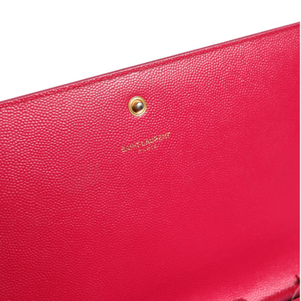 Saint Laurent Red Leather Monogram Wallet on Chain