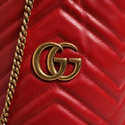 Gucci Red Chevron-quilted Calfskin Leather GG Marmont Bucket Bag