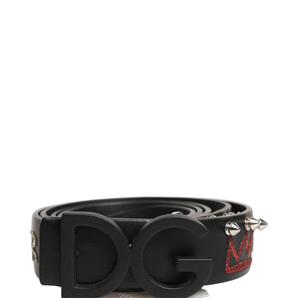 Dolce & Gabbana Black Leather Prince Crown Logo Buckle Belt