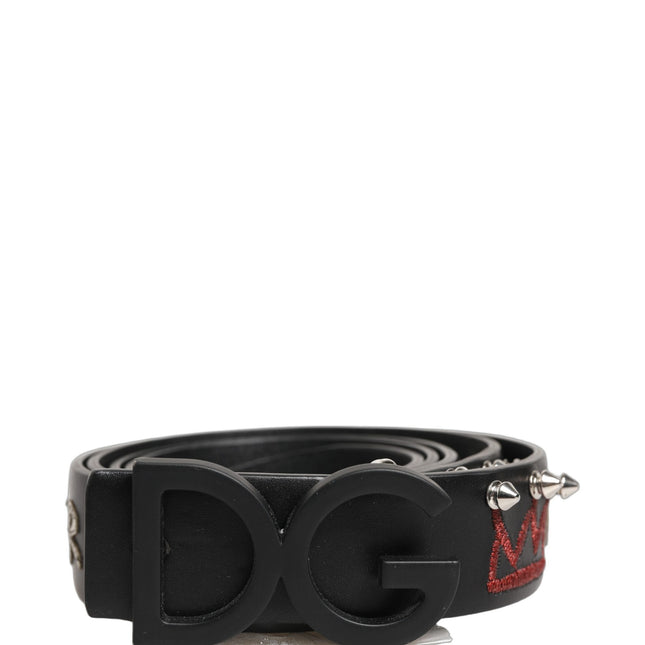 Dolce & Gabbana Black Leather Prince Crown Logo Buckle Belt