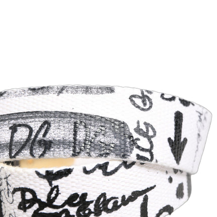 Dolce & Gabbana White Graffiti Print Gold Metal Buckle Belt