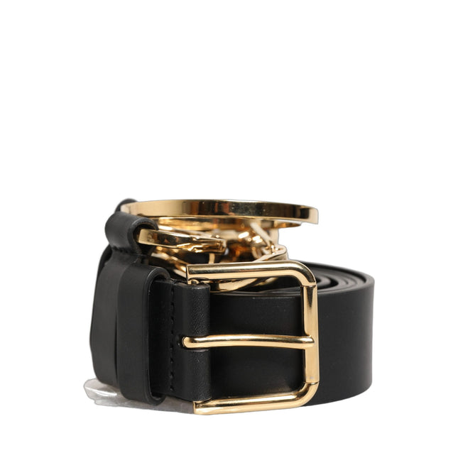 Dolce & Gabbana Black Calf Leather Gold Metal Buckle Men Belt