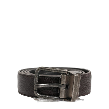 Dolce & Gabbana Brown Calf Leather Vintage Style Silver Buckle Belt