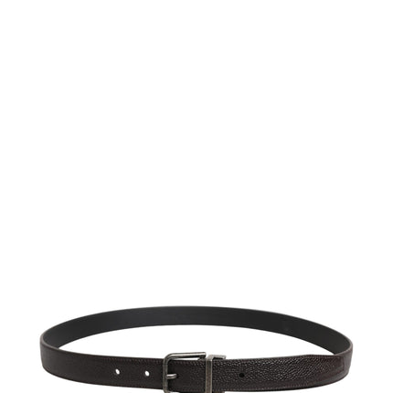 Dolce & Gabbana Brown Calf Leather Vintage Style Silver Buckle Belt