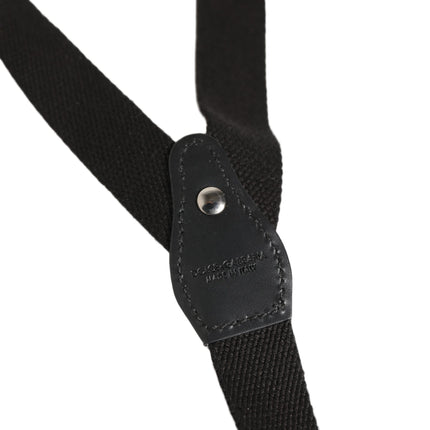 Dolce & Gabbana Black Cotton Leather Elastic Y-back Metal Clips Suspender
