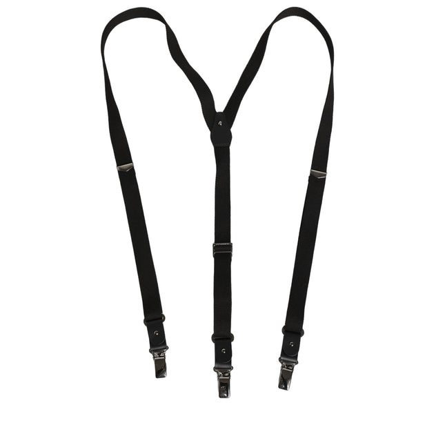 Dolce & Gabbana Black Cotton Leather Elastic Y-back Metal Clips Suspender