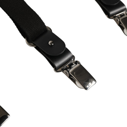 Dolce & Gabbana Black Cotton Leather Elastic Y-back Metal Clips Suspender