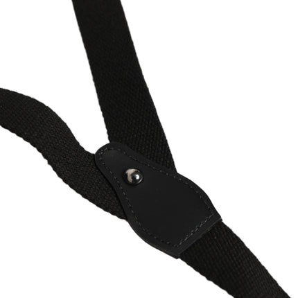 Dolce & Gabbana Black Cotton Leather Elastic Y-back Metal Clips Suspender