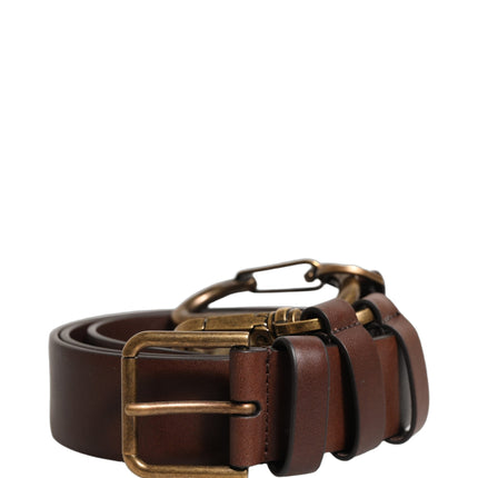 Dolce & Gabbana Brown Calfskin Leather Gold Metal Buckle Belt