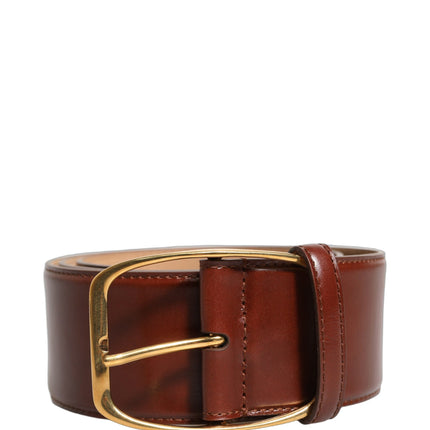 Dolce & Gabbana Brown Calfskin Leather Gold Metal Buckle Belt