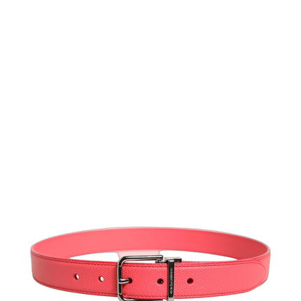 Dolce & Gabbana Pink Lambskin Leather Silver Metal Buckle Belt
