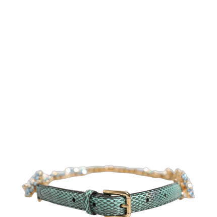 Dolce & Gabbana Green Leather Daisy Crystal Embellished Waist Belt