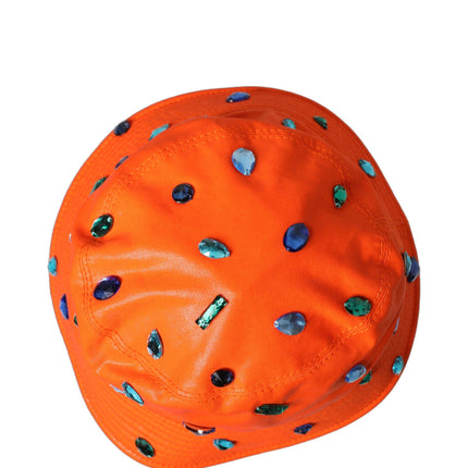 Dolce & Gabbana Orange Crystal Embellished Bucket Fisherman Cap Hat