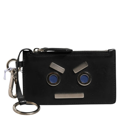 Fendi Vitello Liberty Studded Coin Pouch Key Case Ardesia