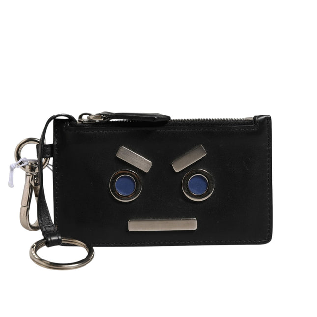 Fendi Vitello Liberty Studded Coin Pouch Key Case Ardesia