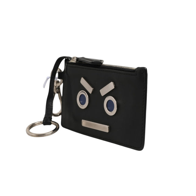Fendi Vitello Liberty Studded Coin Pouch Key Case Ardesia
