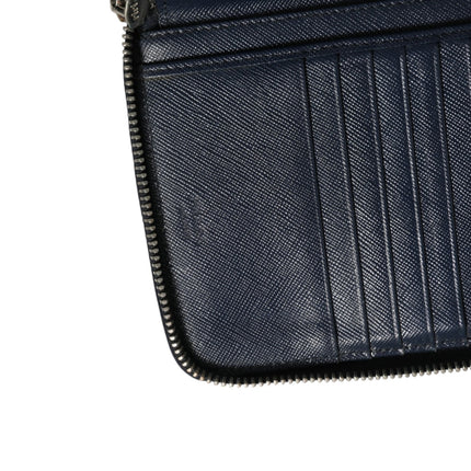 Prada Navy Oliver Embossed Leather Zip-Around Wallet