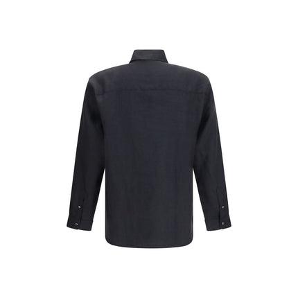 Deperlu Black Linen Dress Shirt