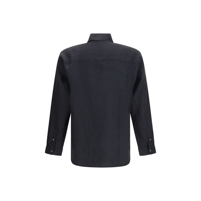 Deperlu Black Linen Dress Shirt