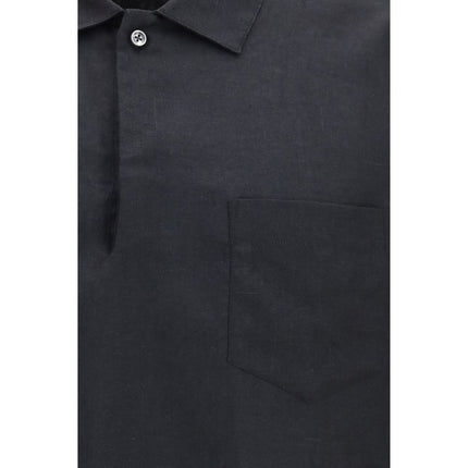 Deperlu Black Linen Dress Shirt
