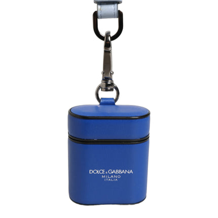 Dolce & Gabbana Case Blue Calf Leather Logo Flip Holder Strap Airpods