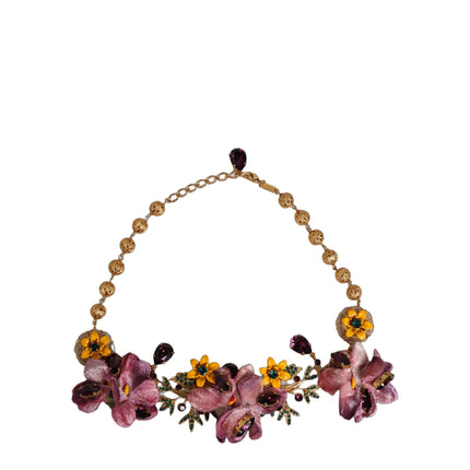 Dolce & Gabbana Gold Brass Mix Fiori Flowers Crystal Chain Necklace