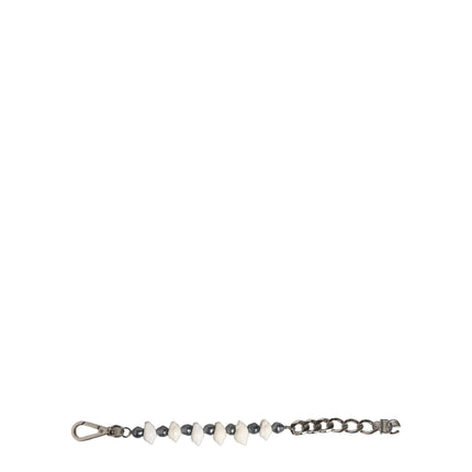 Dolce & Gabbana Silver Tone Brass Beaded Shell DG Logo Pendant Bracelet