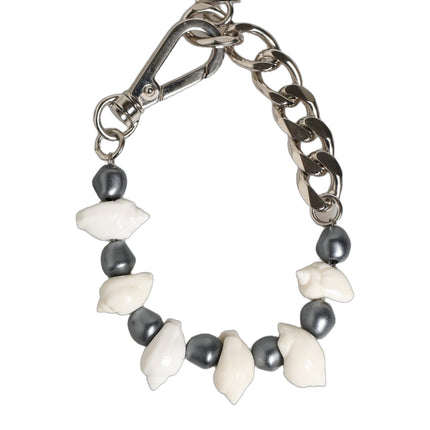 Dolce & Gabbana Silver Tone Brass Beaded Shell DG Logo Pendant Bracelet