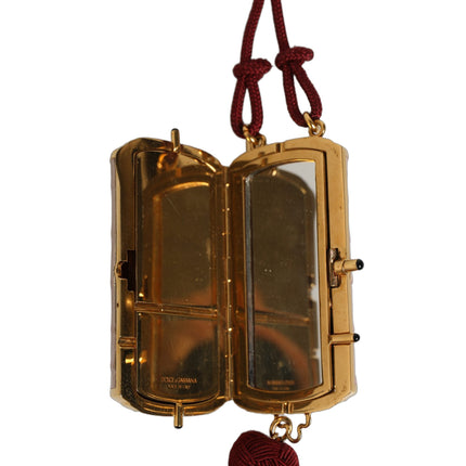 Dolce & Gabbana Pink Exotic Leather Mini Mirror Tassel Makeup Bag