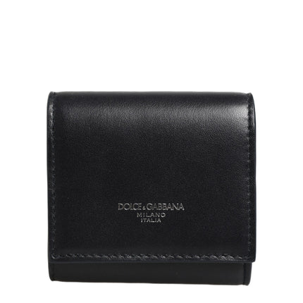 Dolce & Gabbana Black Calfskin Leather Logo Print Bifold CoinPurse Wallet
